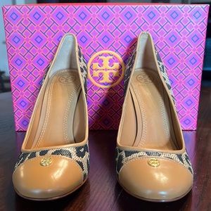 Tory Burch 100mm Leopard Raffia Pump W/ Binding
